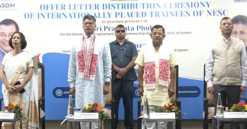 Assam Minister Pijush Hazarika distributes offer letters to trainees of North-East Skill Development Centre in Guwahati