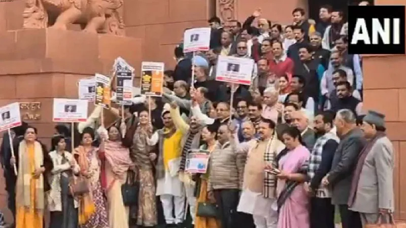 Parliament: BJP MPs protest against Congress amid chaos over Shah's 'Ambedkar' remark