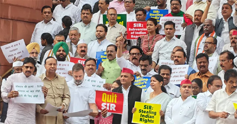 INDIA bloc protests against Bihar SIR at Parliament