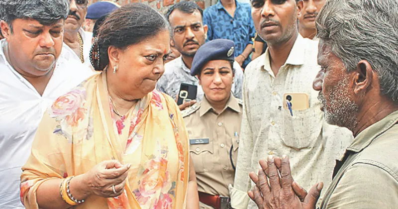 Raje meets victims of school tragedy, asks Secy incharge for pucca houses