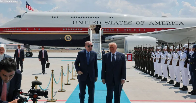 Trump lands in Ankara for NATO summit, recieves welcome by Turkish President Erdogen