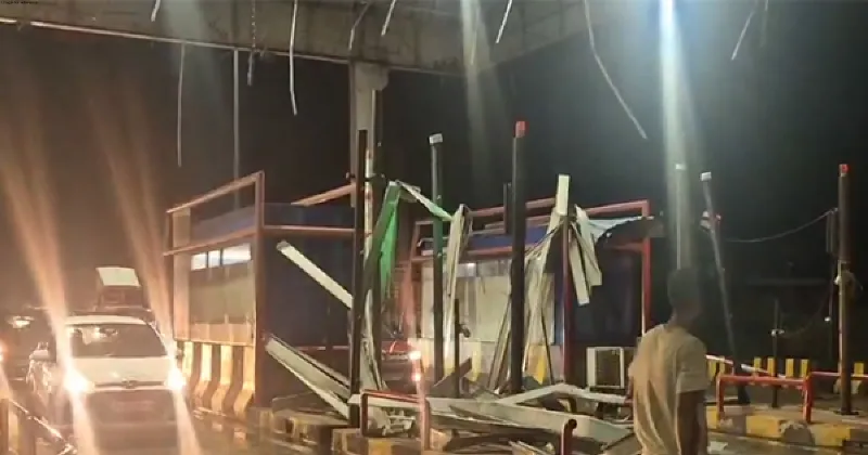 Telangana: Toll plaza roof collapses after strong winds, rain