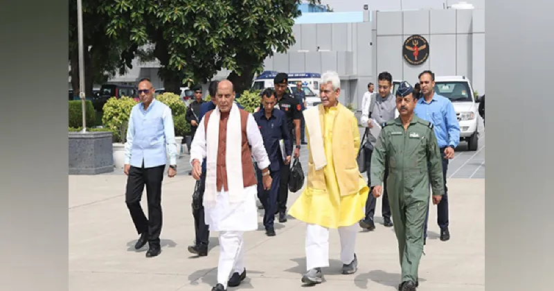 Union Defence Minister Rajnath Singh leaves for Srinagar