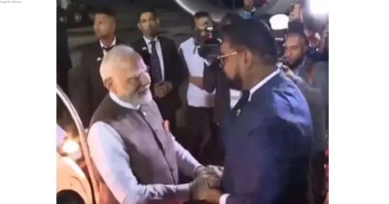 PM Modi lands in Guyana, received by President Irfaan Ali