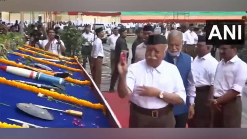 RSS Chief Mohan Bhagwat performs 'Shastra Pooja' at annual Vijayadashami programme in Nagpur