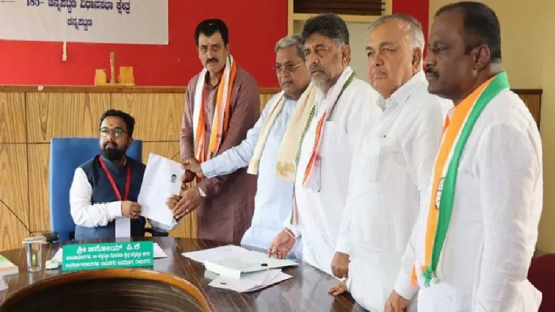 Karnataka: Congress candidate for Channapatna by-poll files nomination