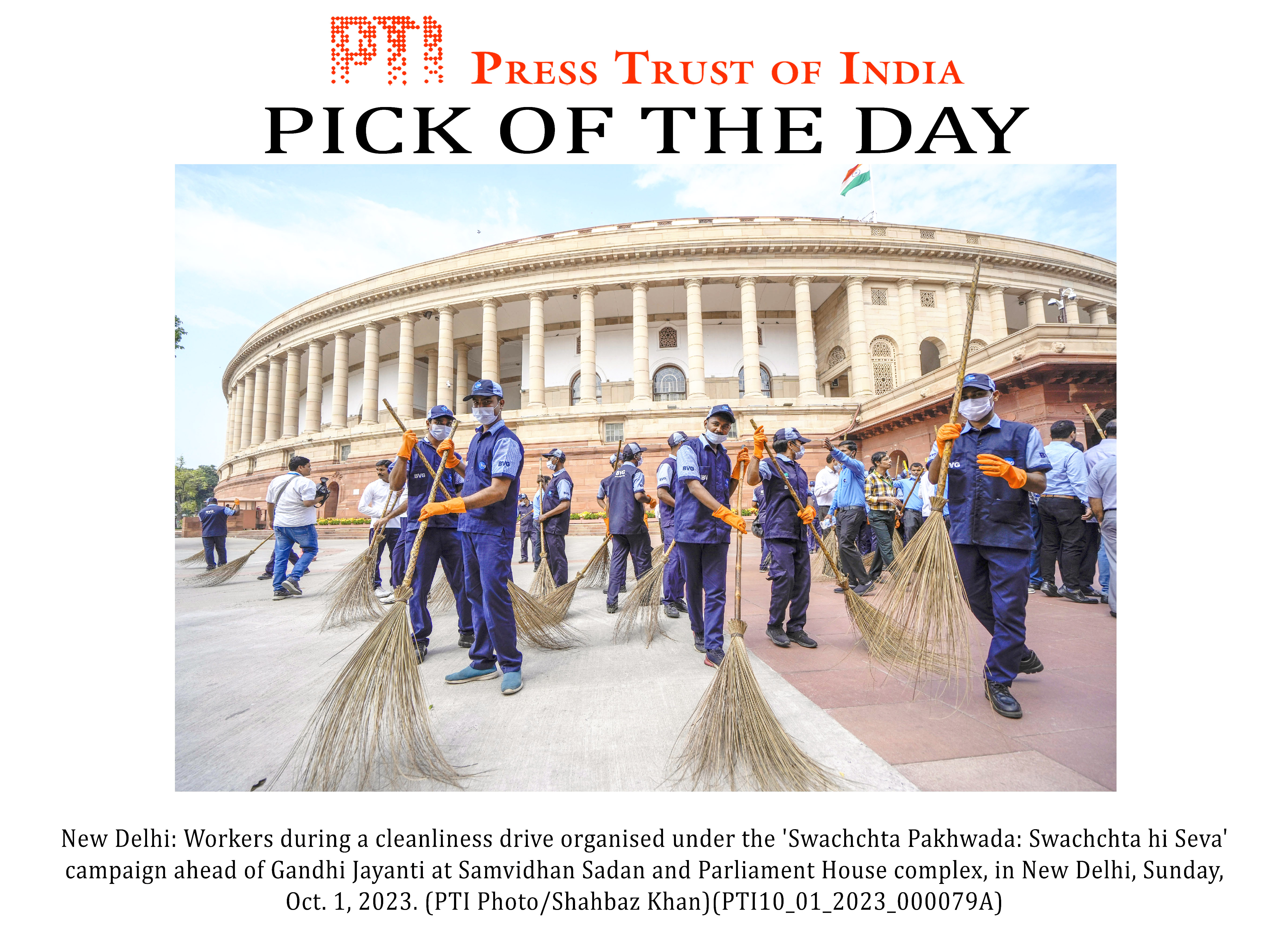 'Swachchta hi Seva' campaign ahead of Gandhi Jayanti at Samvidhan Sadan and Parliament House complex, in New Delhi.