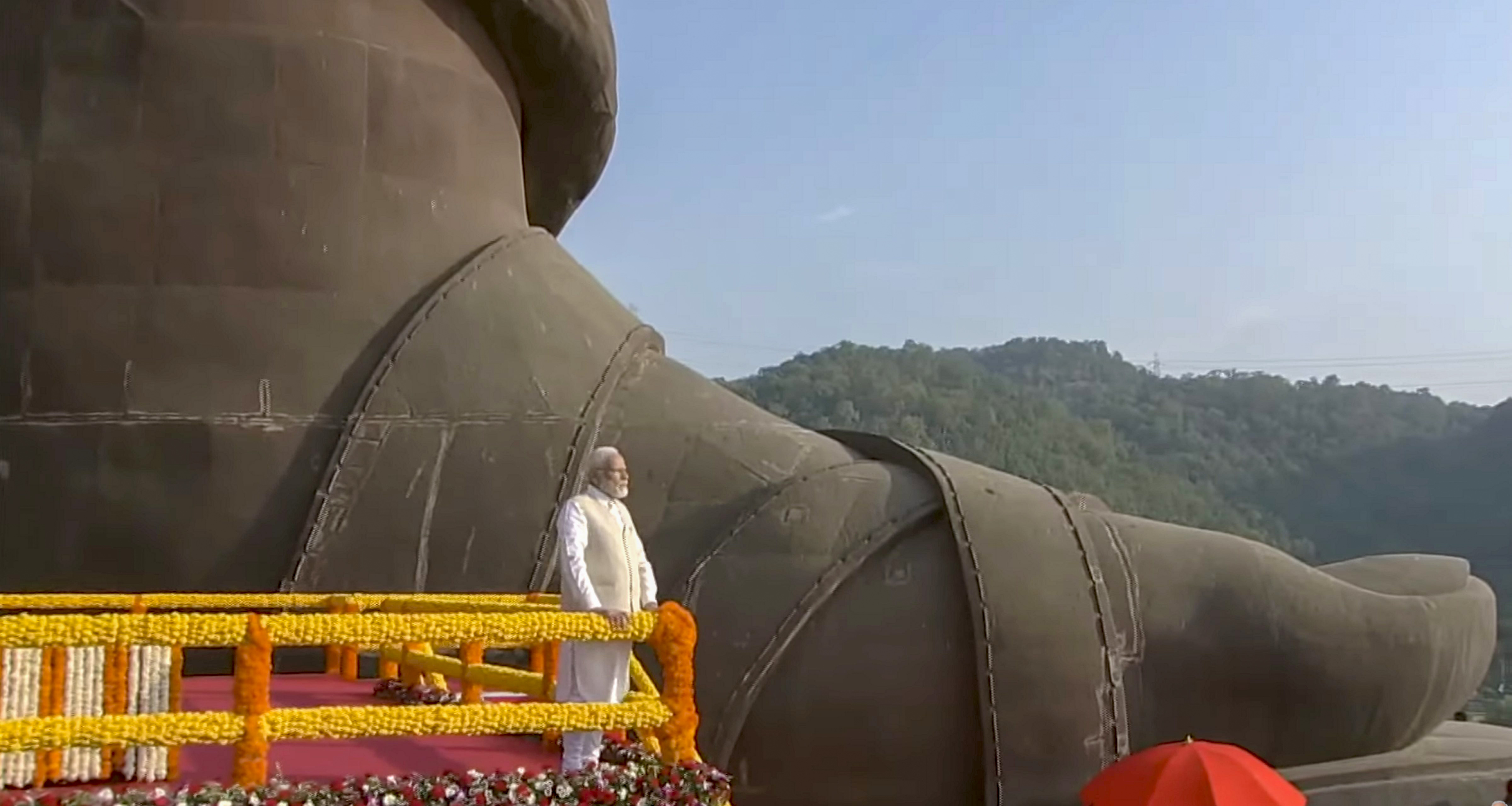 Prime Minister Narendra Modi pays homage to Sardar Vallabhai Patel on his birth anniversary, at Statue of Unity in Kevadia, in Narmada district, on Tuesday. -PTI