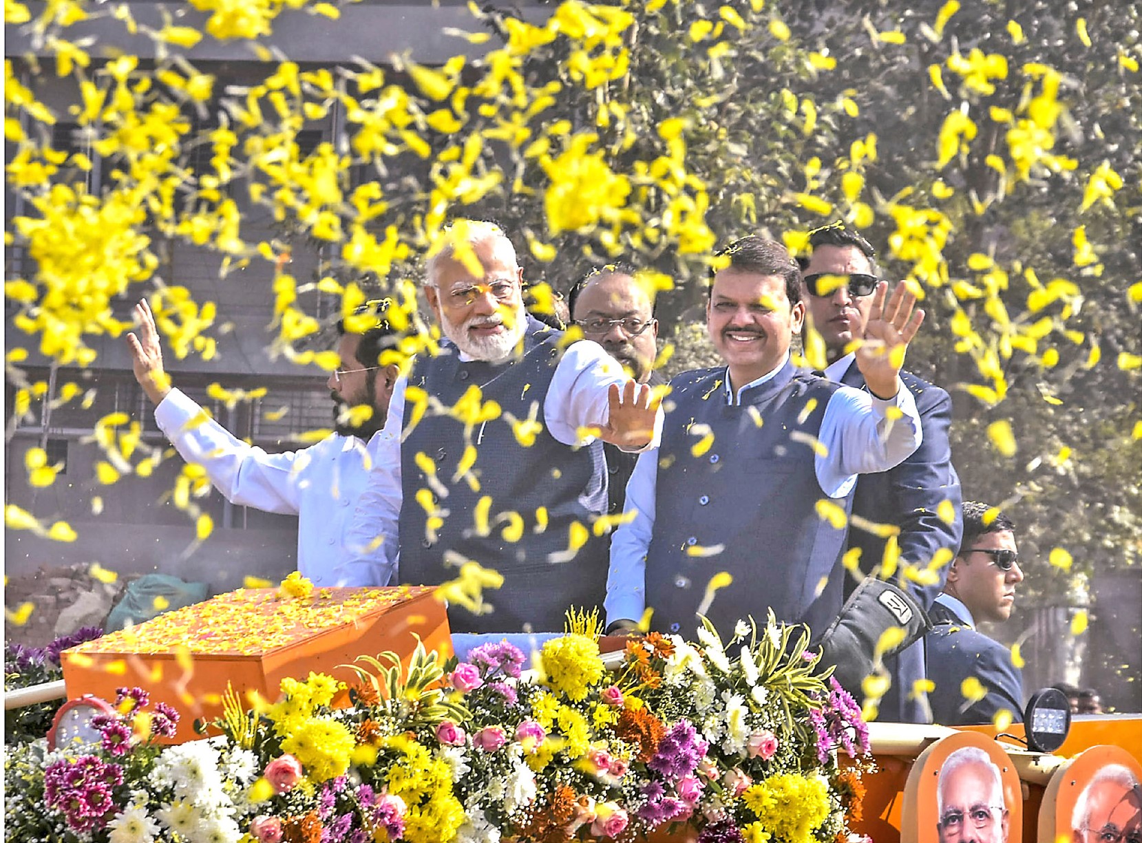 PM Narendra Modi holds a roadshow in Nashik.