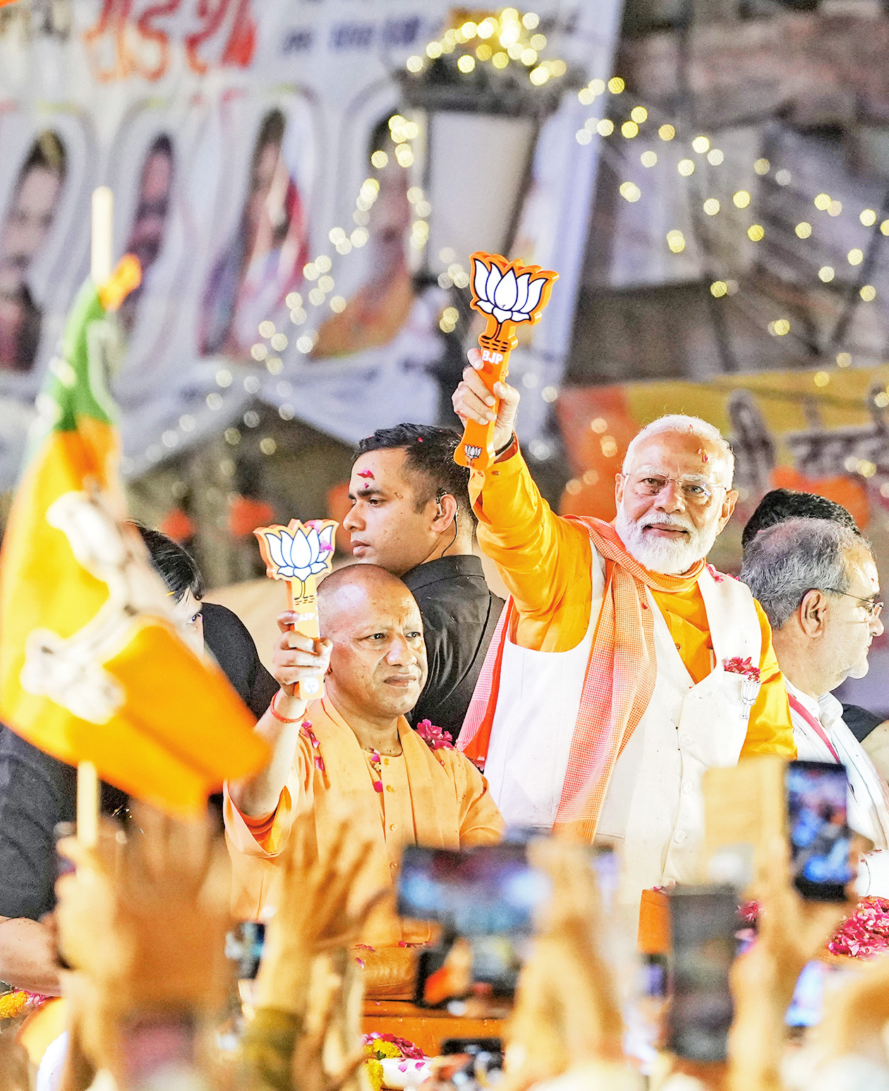 Modi and Yogi during the road show.