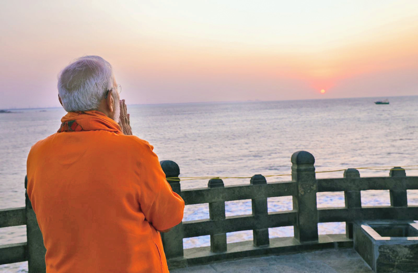 PM Modi meditates at the Vivekananda Rock Memorial.