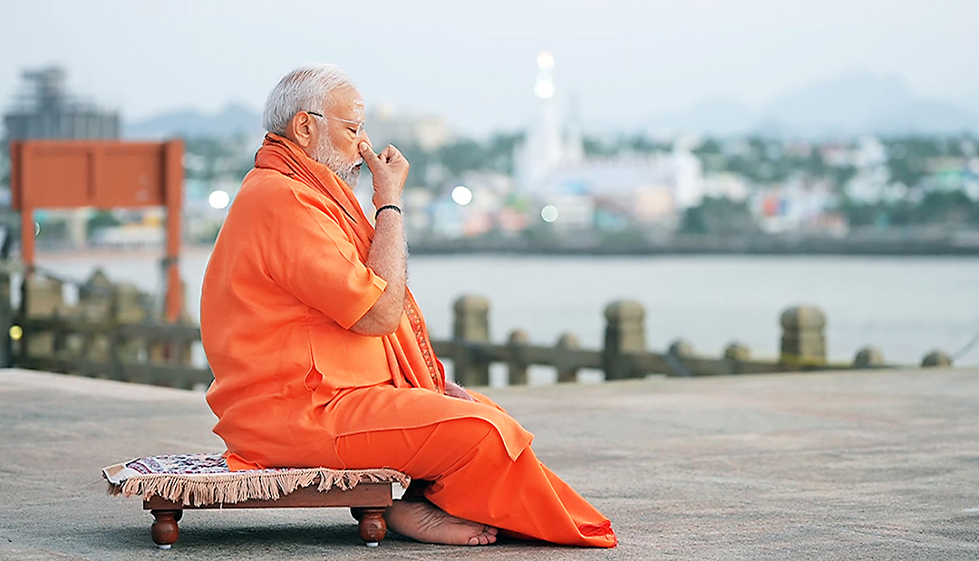 PM Modi meditates at the Vivekananda Rock Memorial.