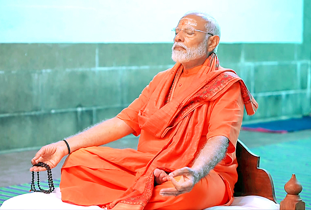 PM Modi meditates at the Vivekananda Rock Memorial.