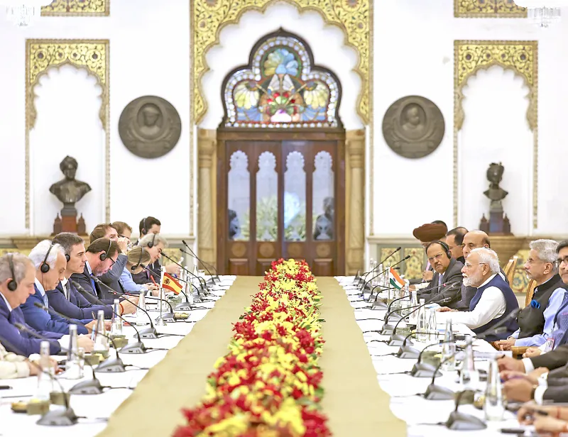 Modi holds a meeting with Spanish President Pedro Sanchez.