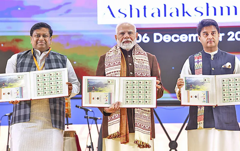 PM Modi, Jyotiraditya Scindia & Sukanta Majumdar unveils commemorative stamp.