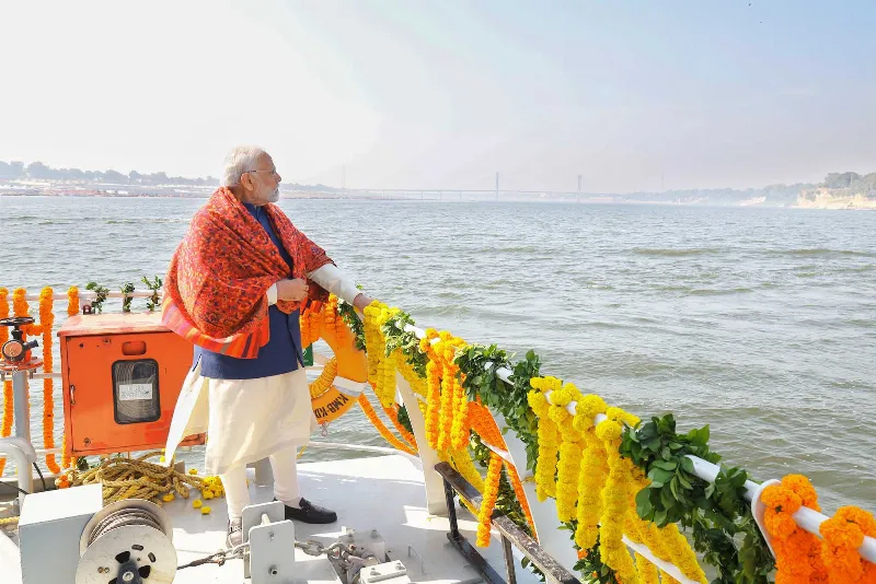 PM Modi takes ferry ride in Sangam River.