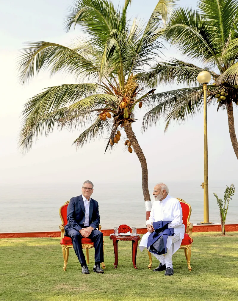 Modi in conversation with Starmer at sea-facing Raj Bhavan in Mumbai.