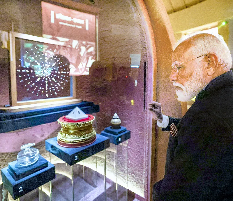 PM Modi attends the Grand International Exposition of Sacred Piprahwa Relics.