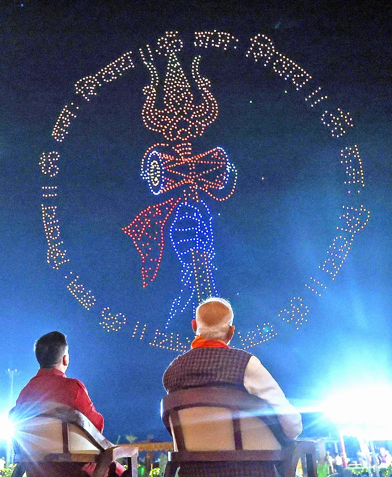 PM Modi witnesses a grand and divine drone show.